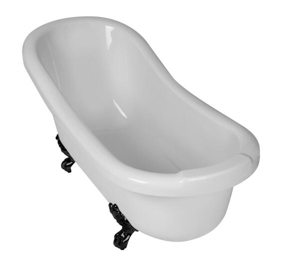 Slipper Freestanding Bathtub With Black Feet L168cmxW73cmxH78