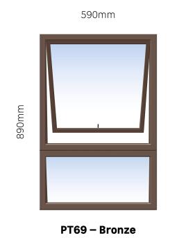 Aluminum window bronze frosted glasstop hung PT69 w590 x h890mm