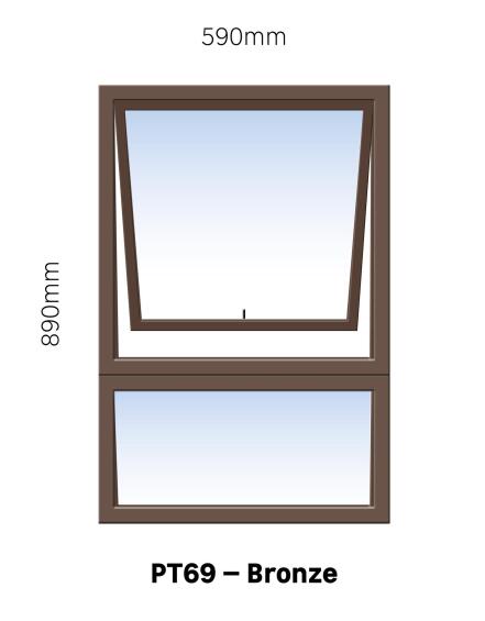 Aluminum window value range bronze top hung PT69 1 vent W600MM x H900MM