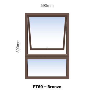 Aluminum window value range bronze top hung PT69 1 vent W600MM x H900MM