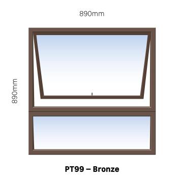 Aluminum window bronze frosted glass top hung PT99 w890 x h890mm