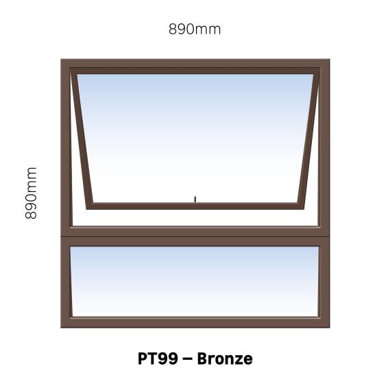 Aluminum window value range bronze with obscure glass top hung PT99 1 vent W900MM x H900MM