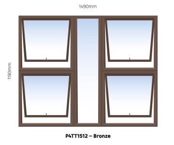 Aluminum window bronze top hung P4TT1512 w1490 x h1190mm