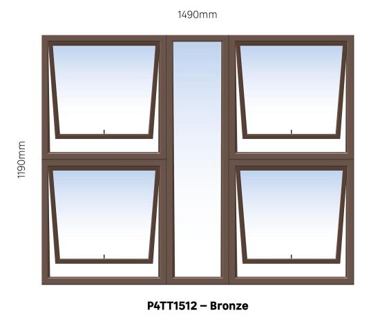 Aluminum window bronze top hung PTTTT1212 4 vent W1500MM x H1200MM