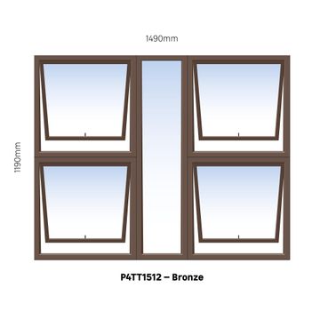 Aluminum window bronze top hung PTTTT1212 4 vent W1500MM x H1200MM
