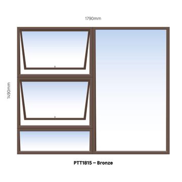 Aluminum window value range bronze top hung PTT1815 2 vent W1800MM x H1500MM