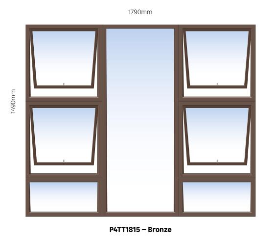 Aluminum window bronze top hung PTTTT1815 4 vent W1800MM x H1500MM