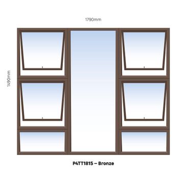 Aluminum window bronze top hung PTTTT1815 4 vent W1800MM x H1500MM