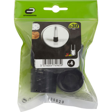 Furniture glides black plastic cup 30mm 4pc standers