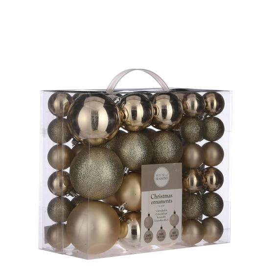 Christmas Bauble Champagne Assorted Unbreakable 46pc