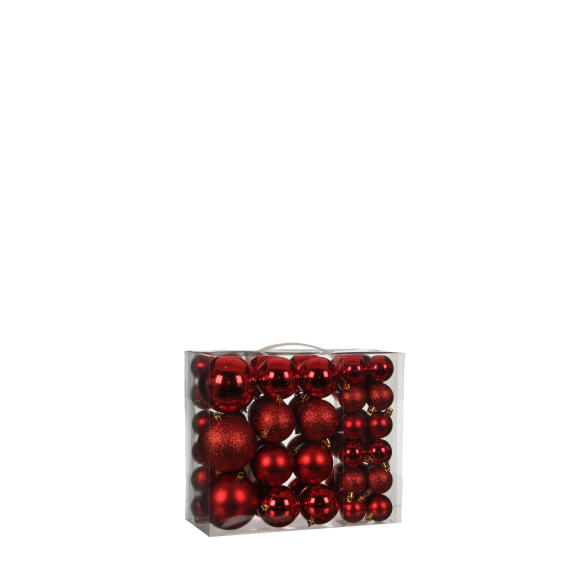 Christmas Bauble Red Assorted Unbreakable 46pc