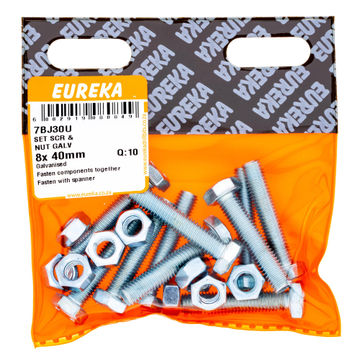 SET SCREW & NUT GALVANIZED EUREKA 8X40MM Q10