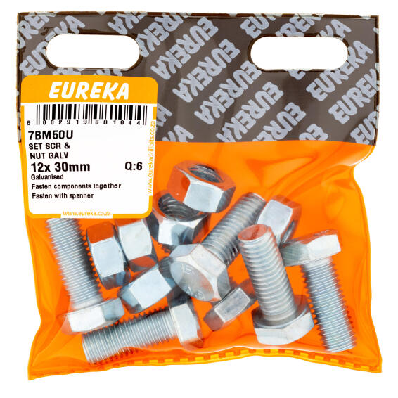 SET SCREW & NUT GALVANIZED EUREKA 12X30MM Q6