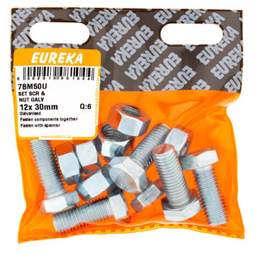 SET SCREW & NUT GALVANIZED EUREKA 12X30MM Q6