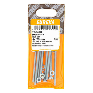 MACHINE SCREW & NUT COUNTERSUNK EUREKA 4X75MM Q8