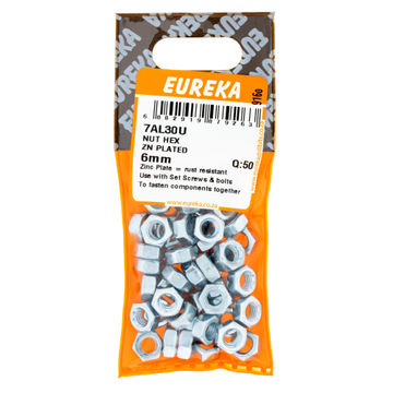 HEX NUT ZINK PLATED EUREKA 6MM Q50