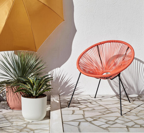 Acapulco Rattan Steel Round Patio Chair Coral Orange LEROY