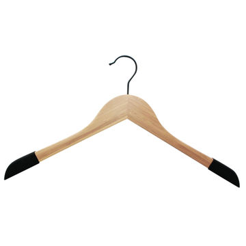 Wooden coat hanger with silicon non slip ends 2 pack black