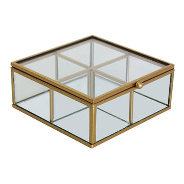 Jeweler Box Matt Gold Metal And Glass W15xD15xh5.5cm