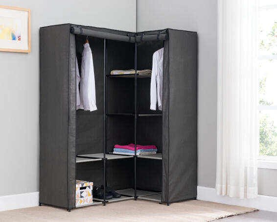 Corner Textile Wardrobe With 6 Shelves And 2 Rails W131xD88xH169cm