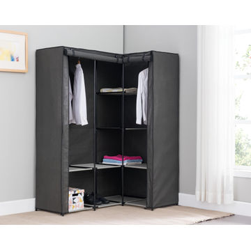 Corner Textile Wardrobe With 6 Shelves And 2 Rails W131xD88xH169cm