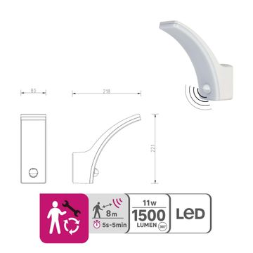 WALL LAMP PIR LED 1500LM CW ALU WHITE