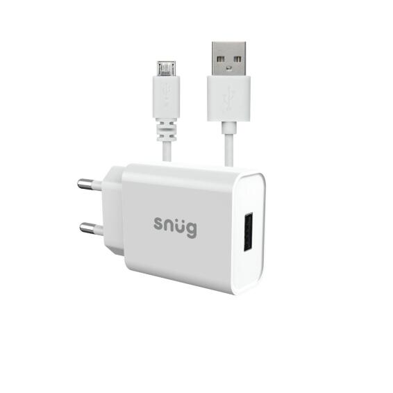 Core Essentials, White Single USB A Compact 3 PIN Wall Charger Plug, USB  A Cable Compatible, Rapid Charging Capability 2.1A