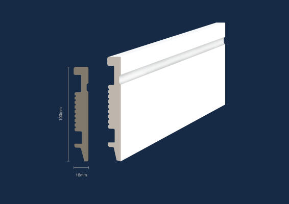 Skirting Polymer SUPREME MOULDINGS  White Straight Edge T16mm x W100mm x L2700mm