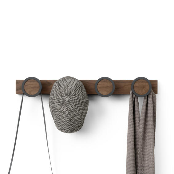 Hub Rail With 4 Hooks Black And Walnut W50xD5cm