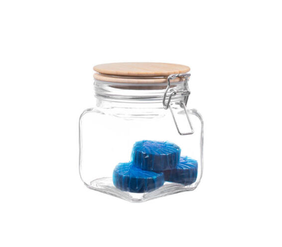 Kitchen Square Storage Jar With Bamboo Lid Clip 700Ml
