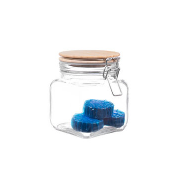 Kitchen Square Storage Jar With Bamboo Lid Clip 700Ml