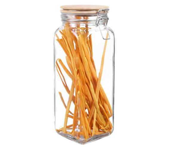 Kitchen Square Storage Jar With Bamboo Lid Clip 2000Ml