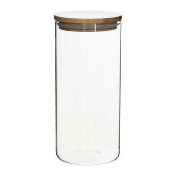 Kitchen Round Storage Canister Borisilicate Glass With Bamboo Lid 1400Ml