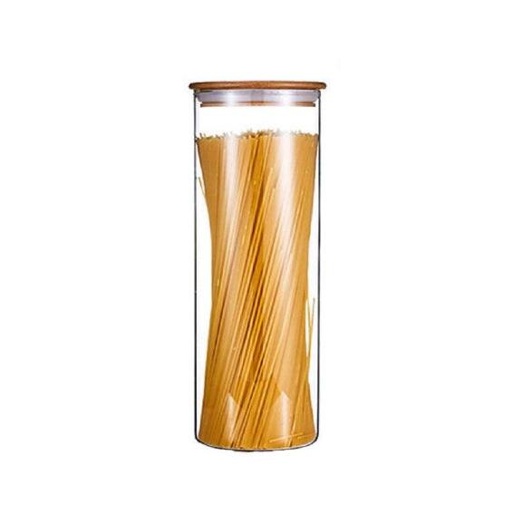 Kitchen Round Storage Canister Borisilicate Glass With Bamboo Lid 1800Ml