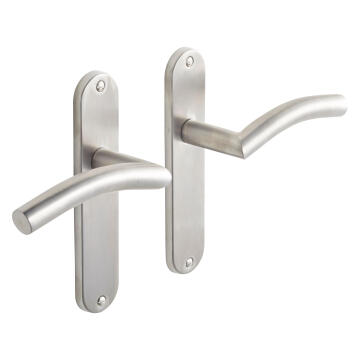 Door handles on plate keyless satin nickel finish margaud 165mm inspire