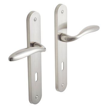 Door handle on plate cylinder key entry satin nickel finish agathe inspire