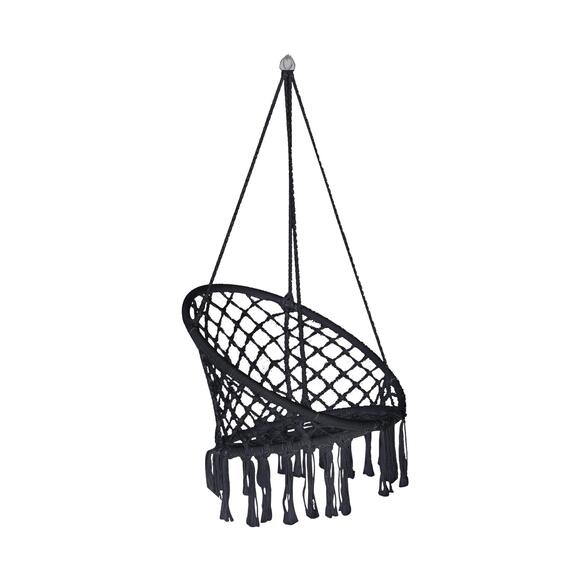 Hanging Hammock Chair with Fringe Poly-Cotton Rope Dark Grey H131cm