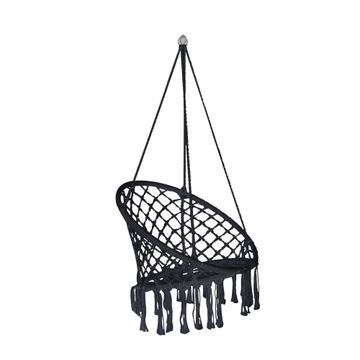 Hanging Hammock Chair with Fringe Poly-Cotton Rope Dark Grey H131cm