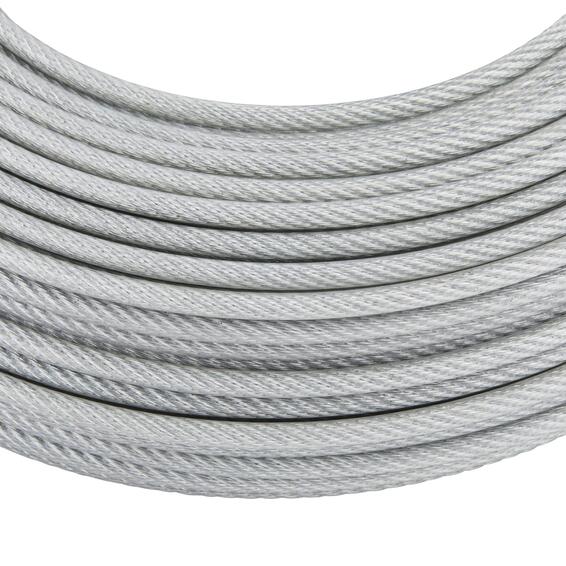 Cable steel plastic sheated CW2 transparent zinc plated diameter 2.9mm/4mm length 50m Standers