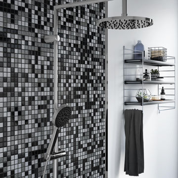 Mosaic Tile Reconstituted Glass Black & Grey Pool Mix L32.7cm x W32.7cm (per sheet)