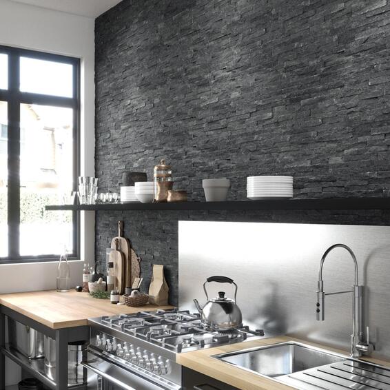 Artens Cladding Stone New Mikeno Black L36cm x W10cm (0.468m2/box)