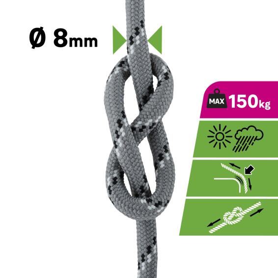 ROPE BRAIDED RO43 PP GREY TECH D8MM L15M