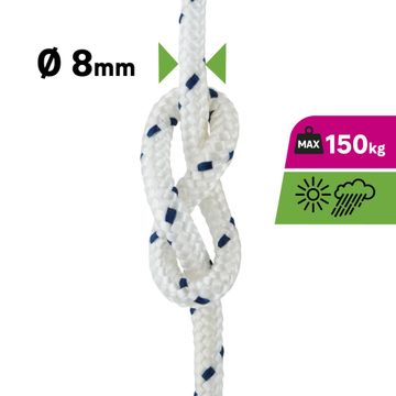 Rope braided fiber RO7 PP white diameter 8mm length 15m Standers