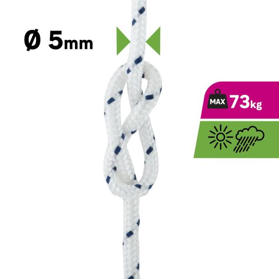 Rope braided fiber RO7 PP white diameter 5mm length 15mStanders