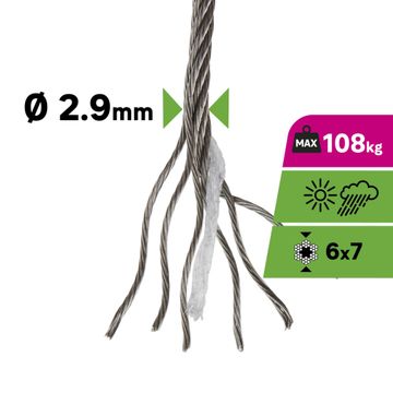 Cable stainless steel CW4 A4 diameter 2.9mm length 5m Standers