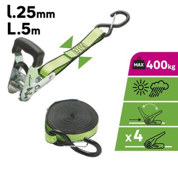 Straps with ratchet with hook Standers 25mmx5m 400kg and amp loops set of 4