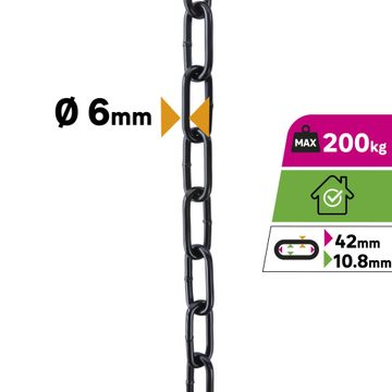 Chain steel zinc plated long link STANDERS black L1.5m D6mm