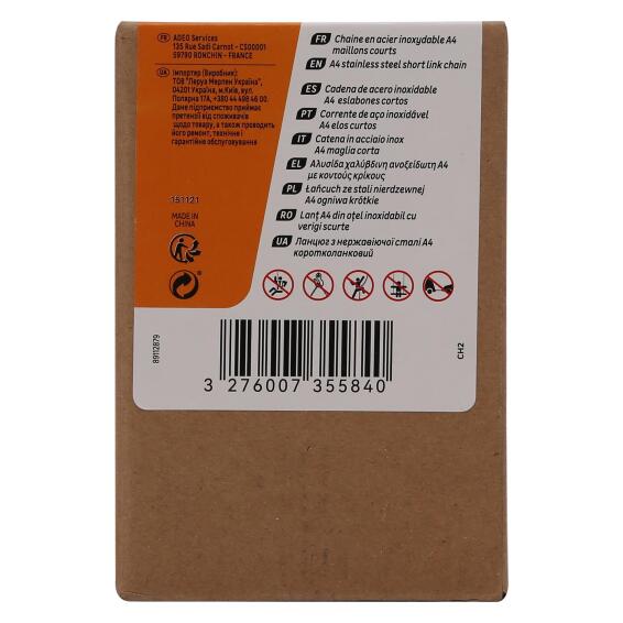 Chain stainless steel A4 short link STANDERS L5m D4mm