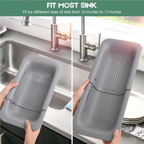 Fine Living Kitchen Expandable Sink Rinse And Drying Rack Grey D36Xh10Cm