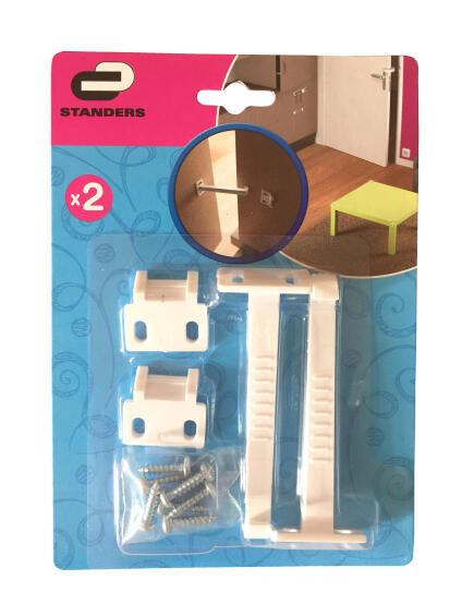 Door safety catches white plastic 2pc standers